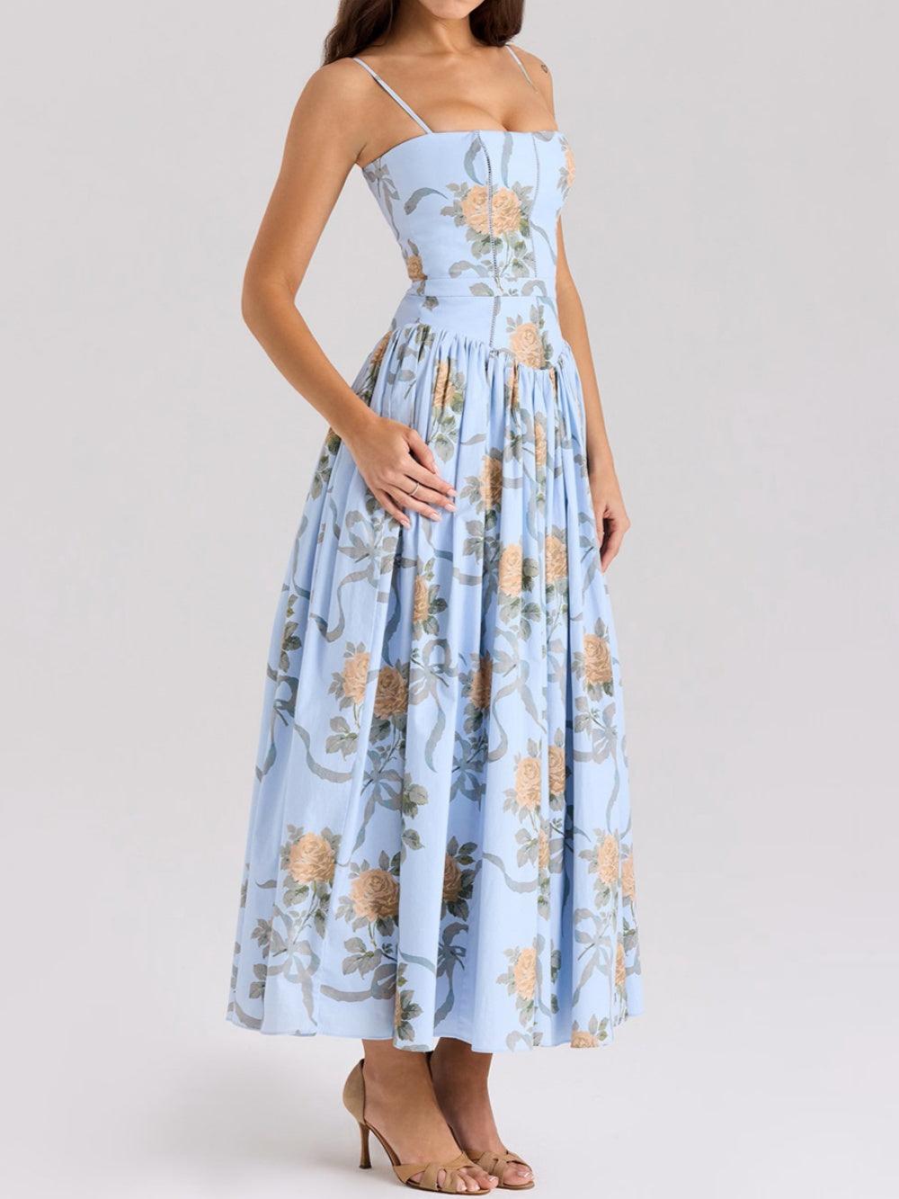 Printed fitted camisole midi dress