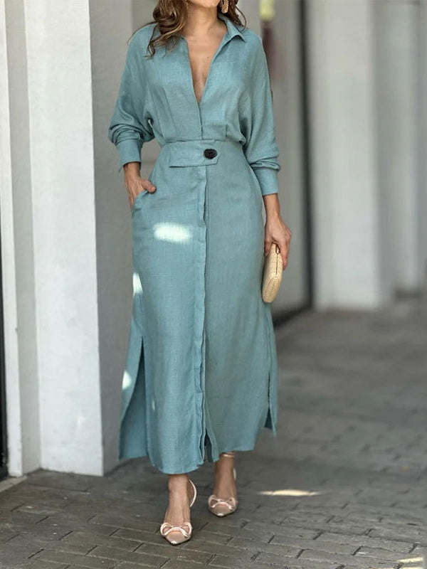Elegant Long Sleeve Simple Shirt Dress