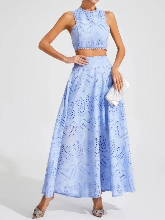 Halia Blue Embroider Sleeveless Set