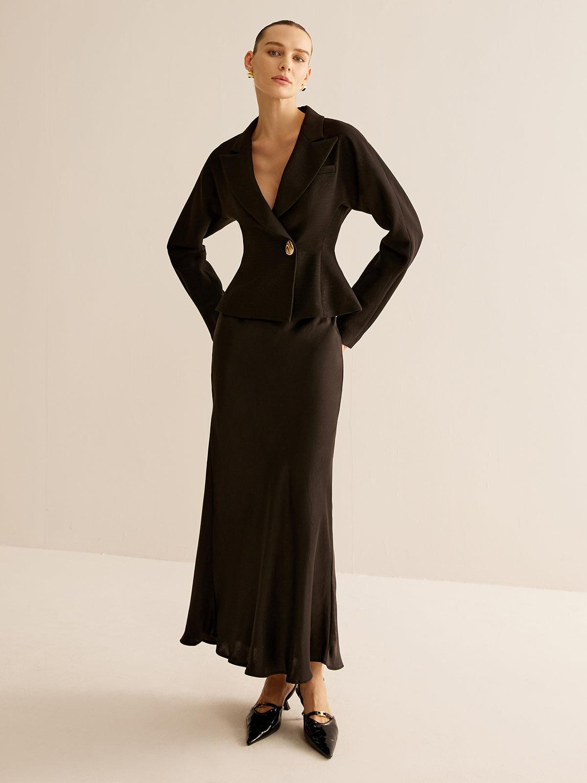 Golden Glossy-Button Lapel Slim Blazer