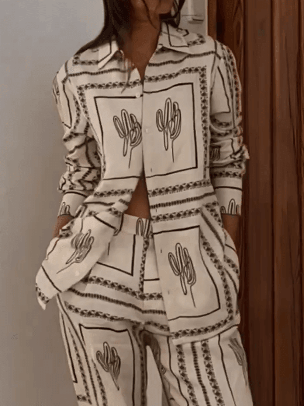 Geometric Line Abstract Printing Two-Pieces Set