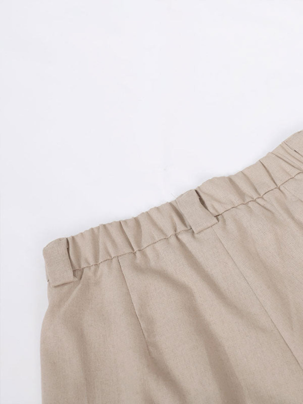 Classic V-neck Pleated Cotton and Linen Wide-leg Pants Suit